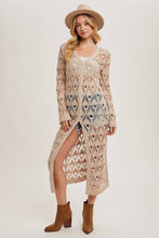 Natural Button Down Crochet Maxi Cardigan