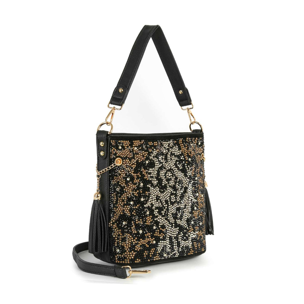 Black Gorgeous Rhinestone Bling Animal Design Hobo