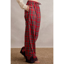 CHRISTMAS PLAID CHECK LACE TRIM WIDE LEG ELASTIC MID RISE PA: RED MULTI / XL