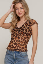 Taupe Vlay Cap Sleeve Leopard Printed Cabo Mesh Top