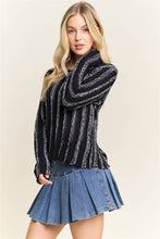 Black Vertical Textured Stripe Sweater