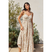 Spring Ditsy Whisper Lace Trim Tiered Maxi Dress