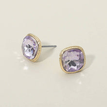 Blue Dark Cushion-cut Faceted Iridescent Stone Stud Earrings