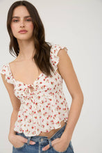 Off White Multi Floral Clip Dot Front Tie Cutout Crop Top