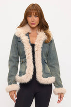 Denim Blue Vintage Chic Faux Fur Trim Denim Jacket