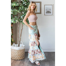 Blue Washed Plaid Flower Patchwork Slit Oli+Hali Maxi Skirt