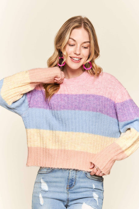 Multi Color Mock Neck Rib Sweater