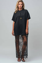 Black Mixed-Media T-Shirt Dress with Sheer Lace Skirt