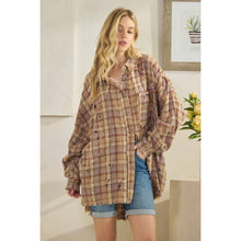 Brown Combo Washed Button Down Long Sleeve Plaid Oli+Hali Shirt
