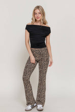 Taupe Leopard Printed Waist Fold Slim Flare Yoga Pants