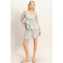 Sky Blue Striped Elastic Waist Shorts
