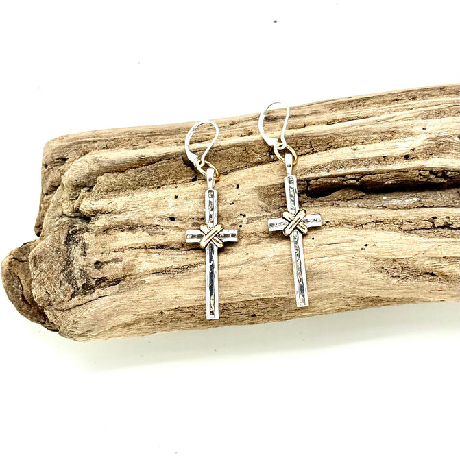 Earring Alloy Plated Multi Metal Cross Large w/Closed Hook