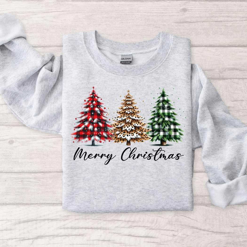 Ash Grey Merry Christmas Trees Sweatshirt