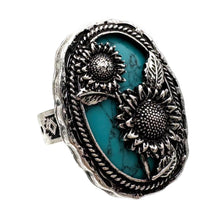 Turquoise Sunflower Turquoise Stone Western Native Stretch Ring: