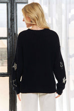 Black Drop Shoulder Sequins Star Sweater