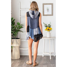 Navy Washed Mix Media Ruffle Flare Hem Hooded Oli+Hali Vest Top