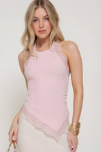 Blush Lace Trim Texture Knit Halter Top