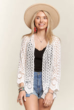 White Crochet Scalloped Hem Cardigan