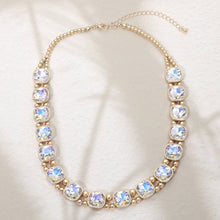 Brown Gold Square Faceted Stone Bezel Link Evening Necklace