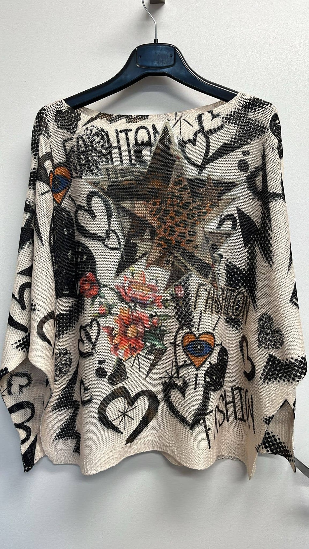 Beige Fashion Round Neck Knit Printed Sweater