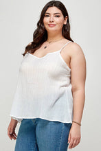 White Plus Size Slit Metallic Stripe Back Plus Size Cami