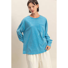 Ocean Blue Oversized Washed Long Sleeve Pocket Tee