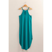 Teal Halter Neck Asymmetrical Midi Dress