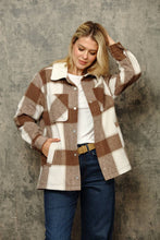 Tan Off White Black Flannel Plaid Shacket With Sherpa Lining