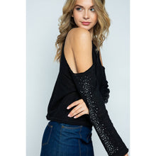 Black Cold Shoulder Long Sleeve Crop Top