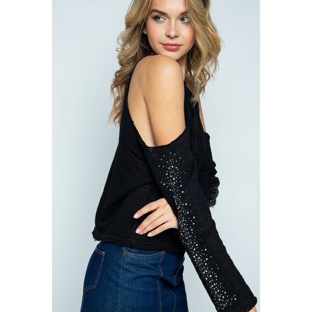 Black Cold Shoulder Long Sleeve Crop Top