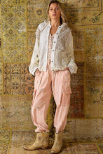 Cream Beige Cut sew multi fabric hooded button down combo POL shacket