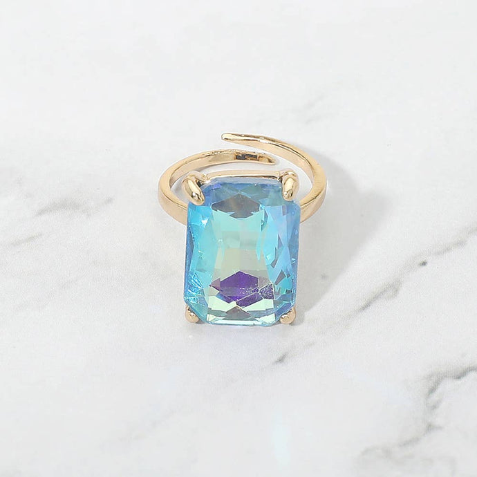 Blue Bold Emerald Cut Stone Cluster Accent Adjustable Ring