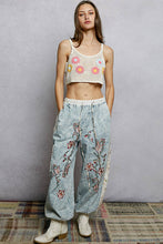 Denim Floral Embroidery Print Patch Denim Jogger POL Pants