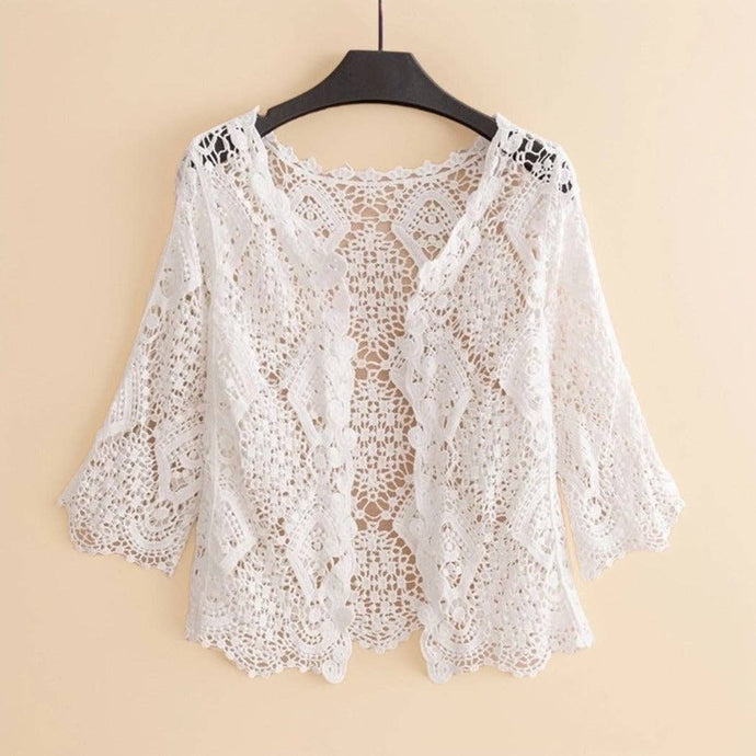 White Crosa - Sheer Crochet Cardigan – Ethereal Summer Cover-Up