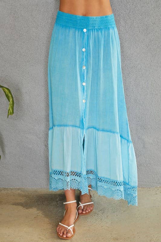 Turquoise Braided Floral Maxi Venti Skirt