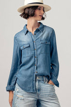 White Classic Tencel Utility Casual Button Down Chambray Urban Daizy Shirt