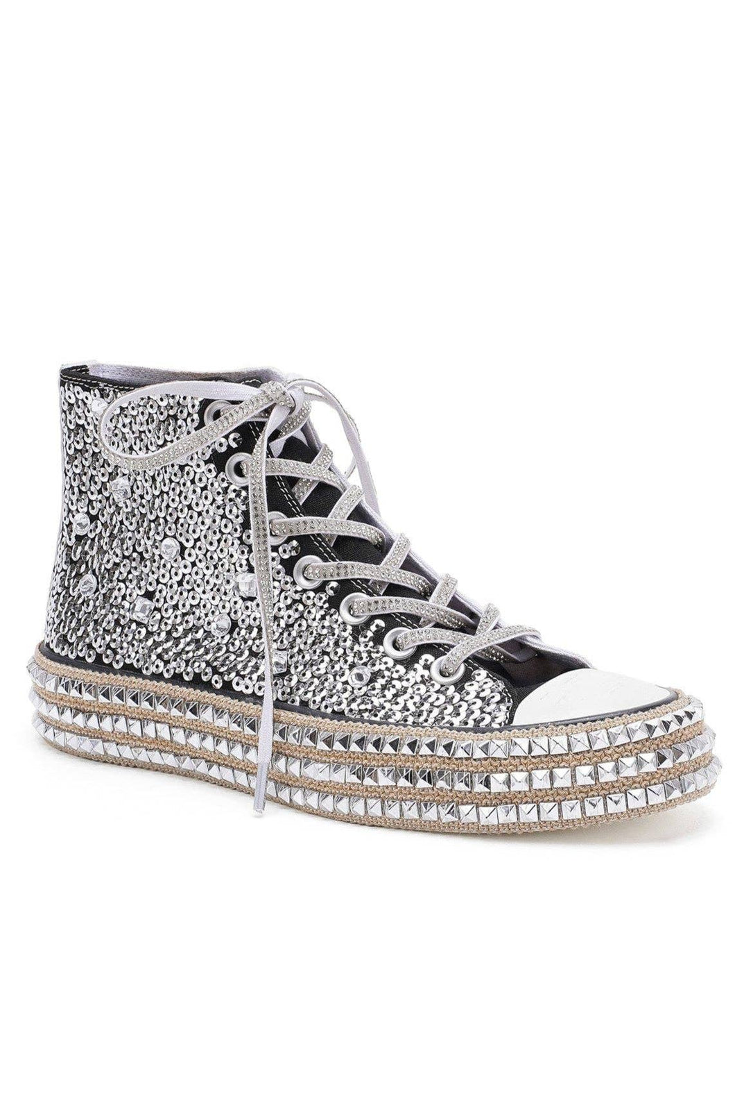 Black White Contrast Sequin High Top Sneakers
