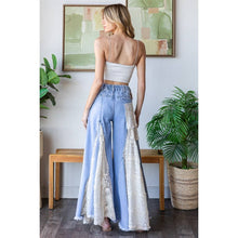 Denim Lace Insert Ruffle Flare Wide Leg Oli+Hali Pants