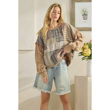 Taupe Washed Patchwork Long Sleeve Oli+Hali Top