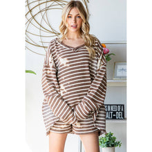 Coffee Washed Striped Loose Fit Oli+Hali Top & Shorts Set