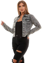 Black Acid Wash Denim Jacket with Raw Hem