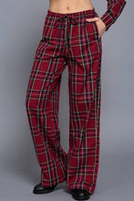 Wine Navy Wide Leg Plaid Woven Pants