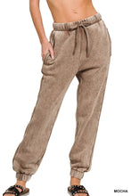 Light Olive Acid Wash Fleece Sweatpants With Pockets