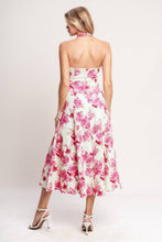 Ivory Fuchsia printed woven halter midi dress