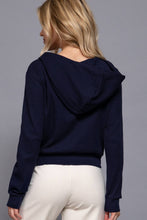 Navy Long Sleeve Crop Zip-Up Thermal Hoodie Jacket