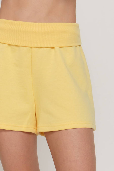 Yellow Contrast Folded Waistband Sweat Shorts