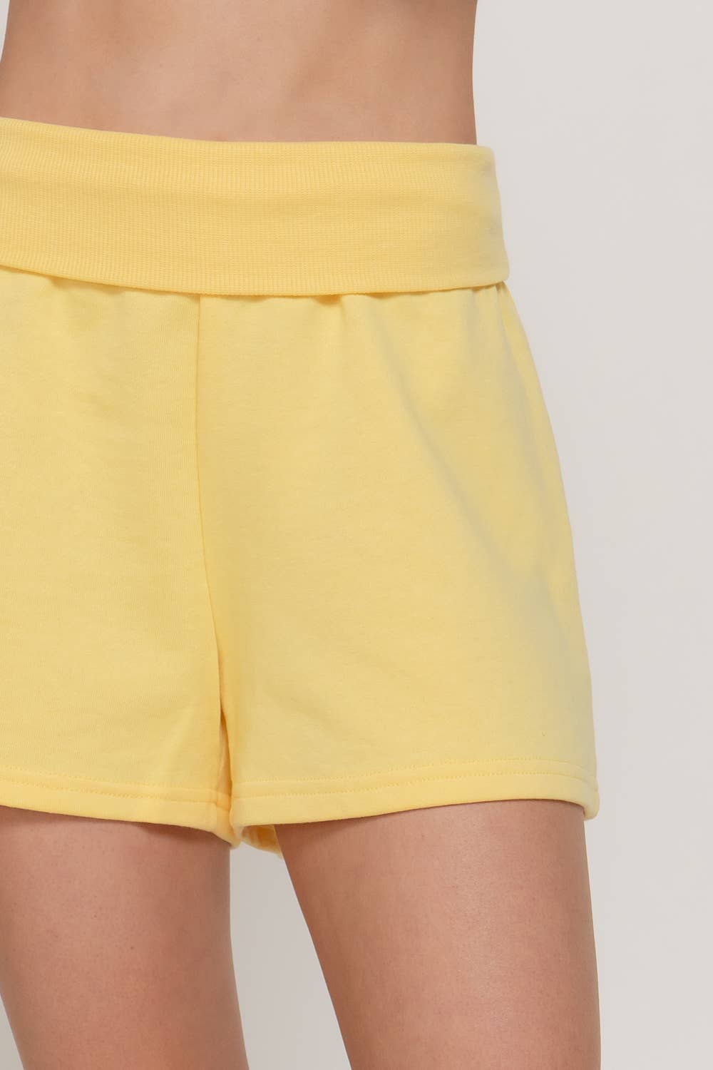 Yellow Contrast Folded Waistband Sweat Shorts
