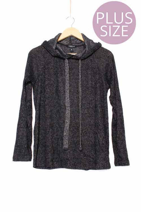 Black Long Sleeve Ribbed Hoodie Pullover Sweater