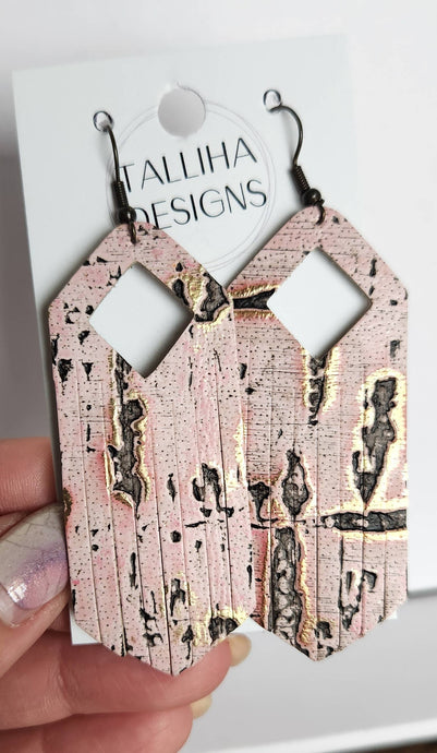 Pale Pink Wildwood Leather Boho Western Fringe Earrings