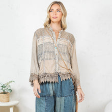 Latte Chic Lace Patch Shacket with White Shell Buttons